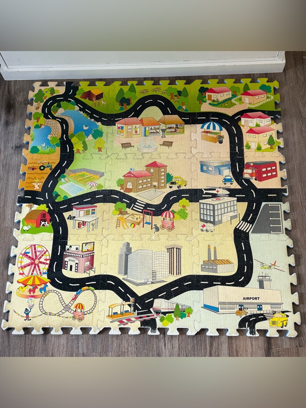 City RoadMap Play Interlocking Foam Puzzle Mat 9 tiles 36”x36” Comes in Bag